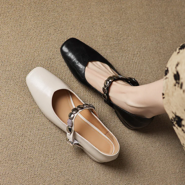 Early spring single shoes, square toe, chunky heel, low heel, comfortable Mary Jane women's shoes, 2-27k