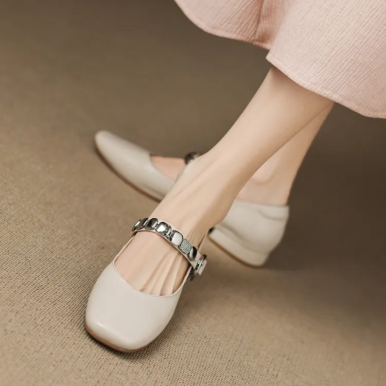 Early spring single shoes, square toe, chunky heel, low heel, comfortable Mary Jane women's shoes, 2-27k