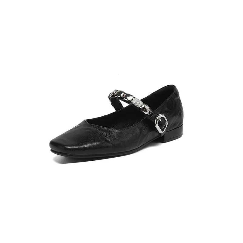 Early spring single shoes, square toe, chunky heel, low heel, comfortable Mary Jane women's shoes, 2-27k
