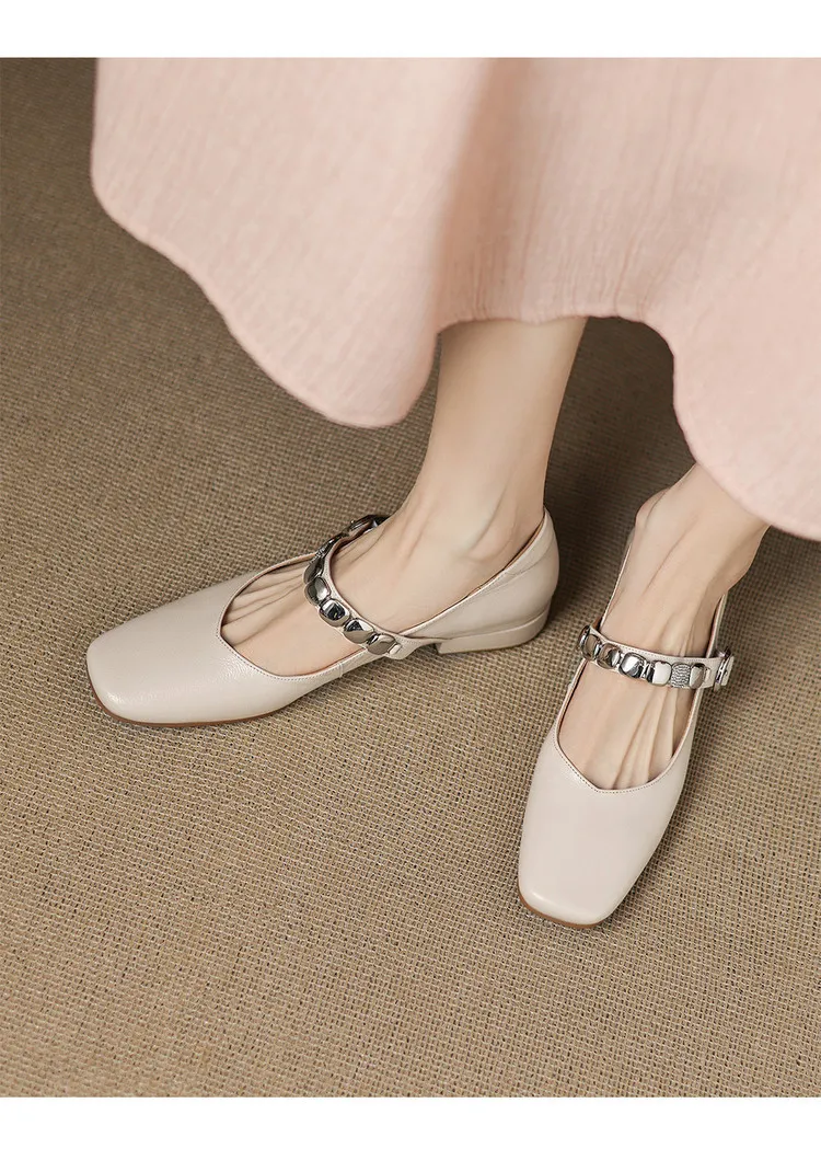 Early spring single shoes, square toe, chunky heel, low heel, comfortable Mary Jane women's shoes, 2-27k