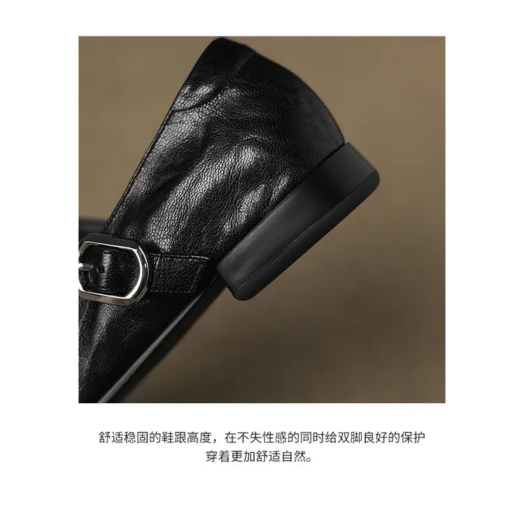 Early spring single shoes, square toe, chunky heel, low heel, comfortable Mary Jane women's shoes, 2-27k
