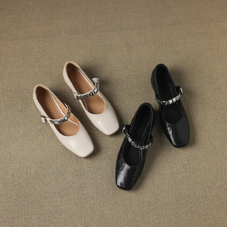 Early spring single shoes, square toe, chunky heel, low heel, comfortable Mary Jane women's shoes, 2-27k