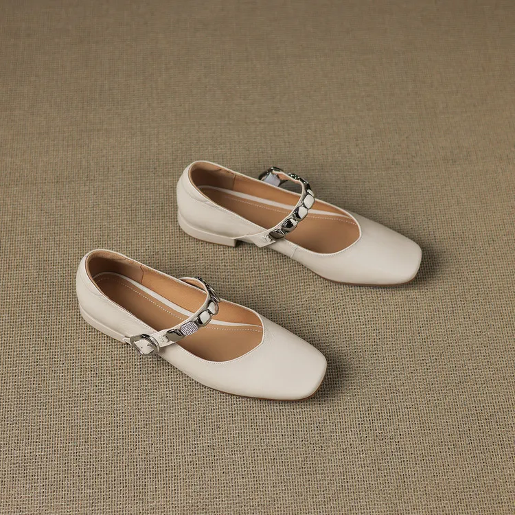 Early spring single shoes, square toe, chunky heel, low heel, comfortable Mary Jane women's shoes, 2-27k
