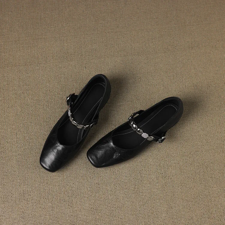 Early spring single shoes, square toe, chunky heel, low heel, comfortable Mary Jane women's shoes, 2-27k