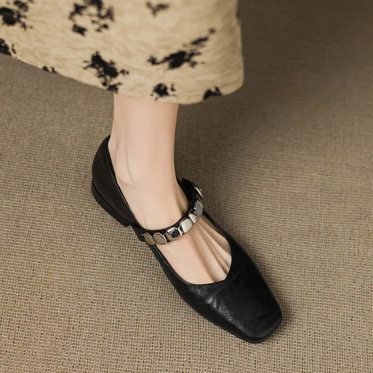 Early spring single shoes, square toe, chunky heel, low heel, comfortable Mary Jane women's shoes, 2-27k