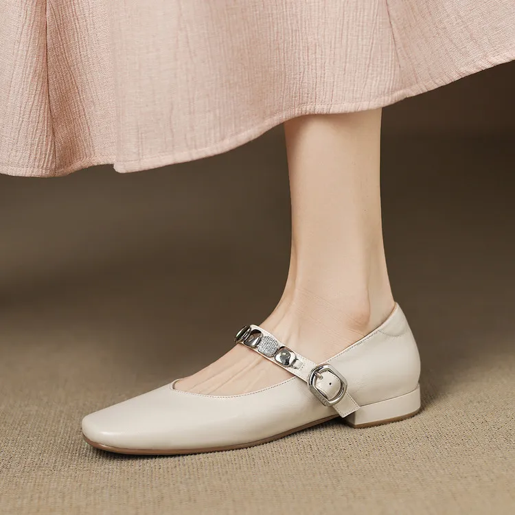 Early spring single shoes, square toe, chunky heel, low heel, comfortable Mary Jane women's shoes, 2-27k
