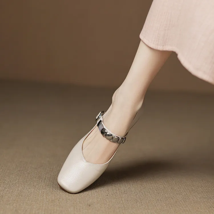 Early spring single shoes, square toe, chunky heel, low heel, comfortable Mary Jane women's shoes, 2-27k