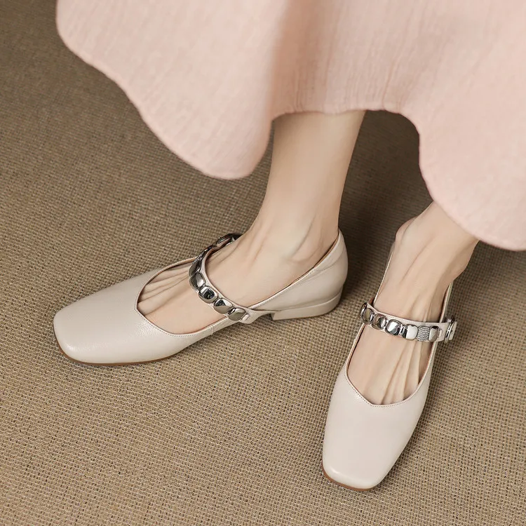 Early spring single shoes, square toe, chunky heel, low heel, comfortable Mary Jane women's shoes, 2-27k