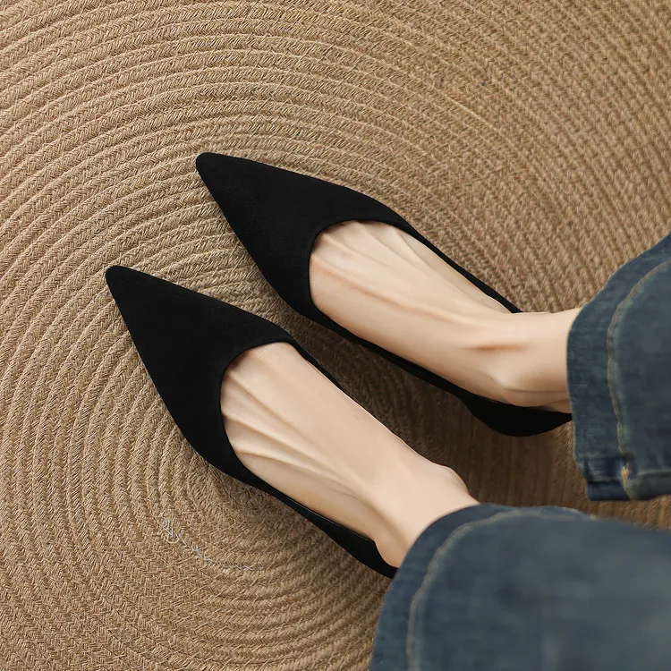 Early Spring Single Shoes Pointed Toe Wedge Heel Slip-on Fashion Women's Shoes 3-3r Fashion 3 Colors Low Mouth Shoes