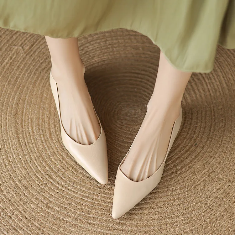 Early Spring Single Shoes Pointed Toe Wedge Heel Slip-on Fashion Women's Shoes 3-3r Fashion 3 Colors Low Mouth Shoes