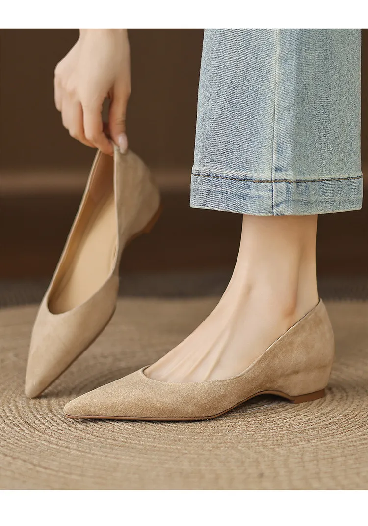 Early Spring Single Shoes Pointed Toe Wedge Heel Slip-on Fashion Women's Shoes 3-3r Fashion 3 Colors Low Mouth Shoes