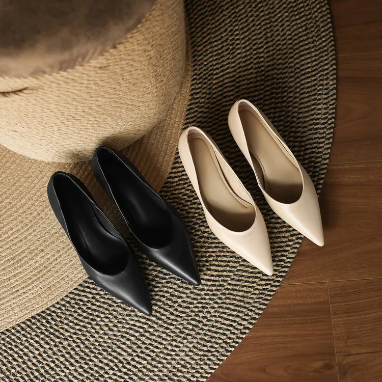 Early Spring Single Shoes Pointed Toe Wedge Heel Slip-on Fashion Women's Shoes 3-3r Fashion 3 Colors Low Mouth Shoes