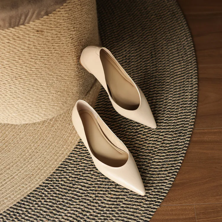 Early Spring Single Shoes Pointed Toe Wedge Heel Slip-on Fashion Women's Shoes 3-3r Fashion 3 Colors Low Mouth Shoes