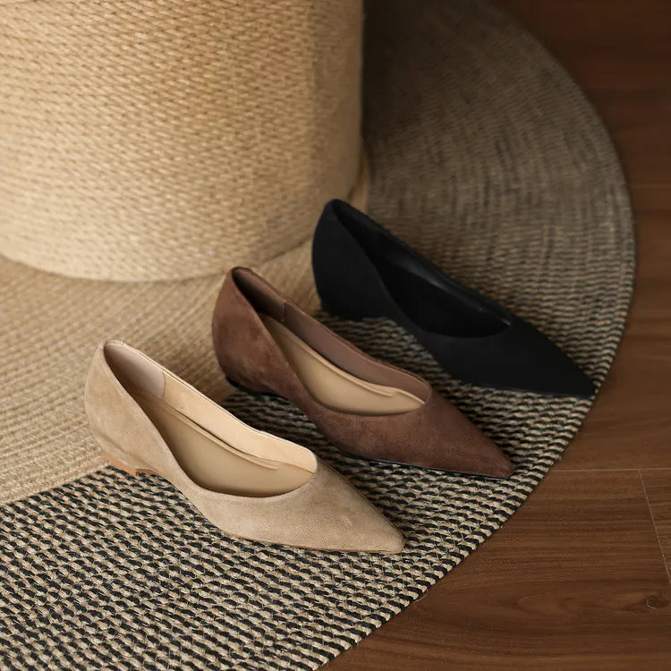 Early Spring Single Shoes Pointed Toe Wedge Heel Slip-on Fashion Women's Shoes 3-3r Fashion 3 Colors Low Mouth Shoes