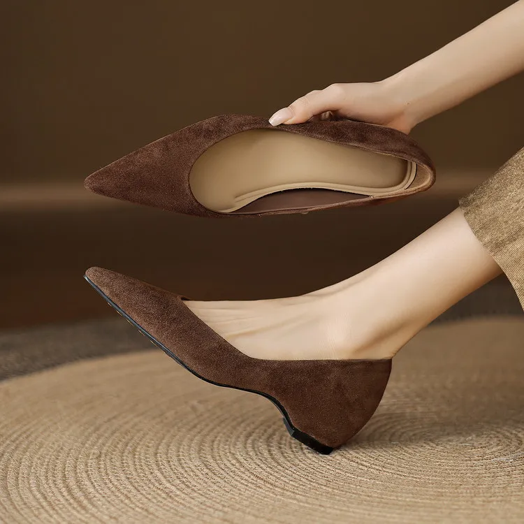 Early Spring Single Shoes Pointed Toe Wedge Heel Slip-on Fashion Women's Shoes 3-3r Fashion 3 Colors Low Mouth Shoes