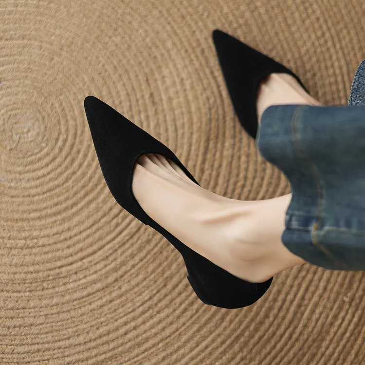 Early Spring Single Shoes Pointed Toe Wedge Heel Slip-on Fashion Women's Shoes 3-3r Fashion 3 Colors Low Mouth Shoes