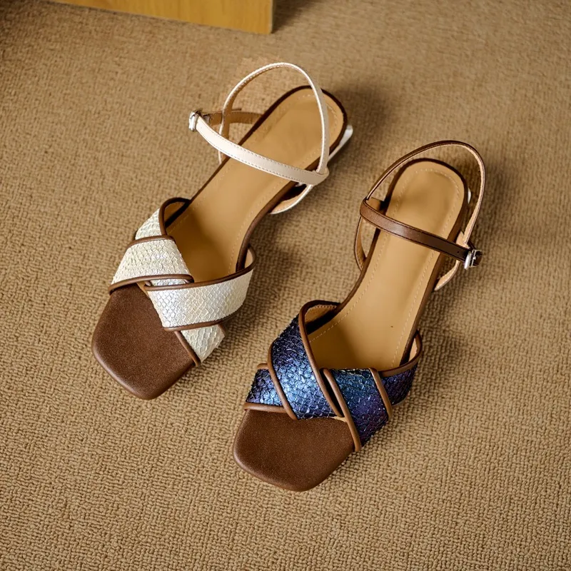 Retro-style open-toe flat sandals for women, summer size 40, French-style luxury sandals