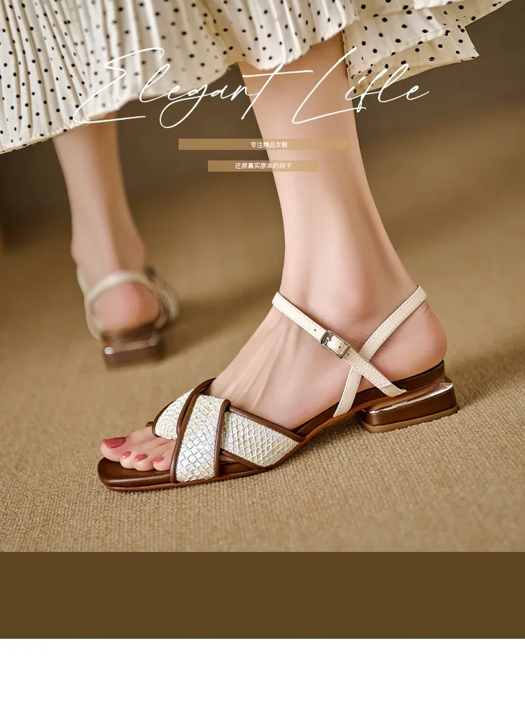 Retro-style open-toe flat sandals for women, summer size 40, French-style luxury sandals