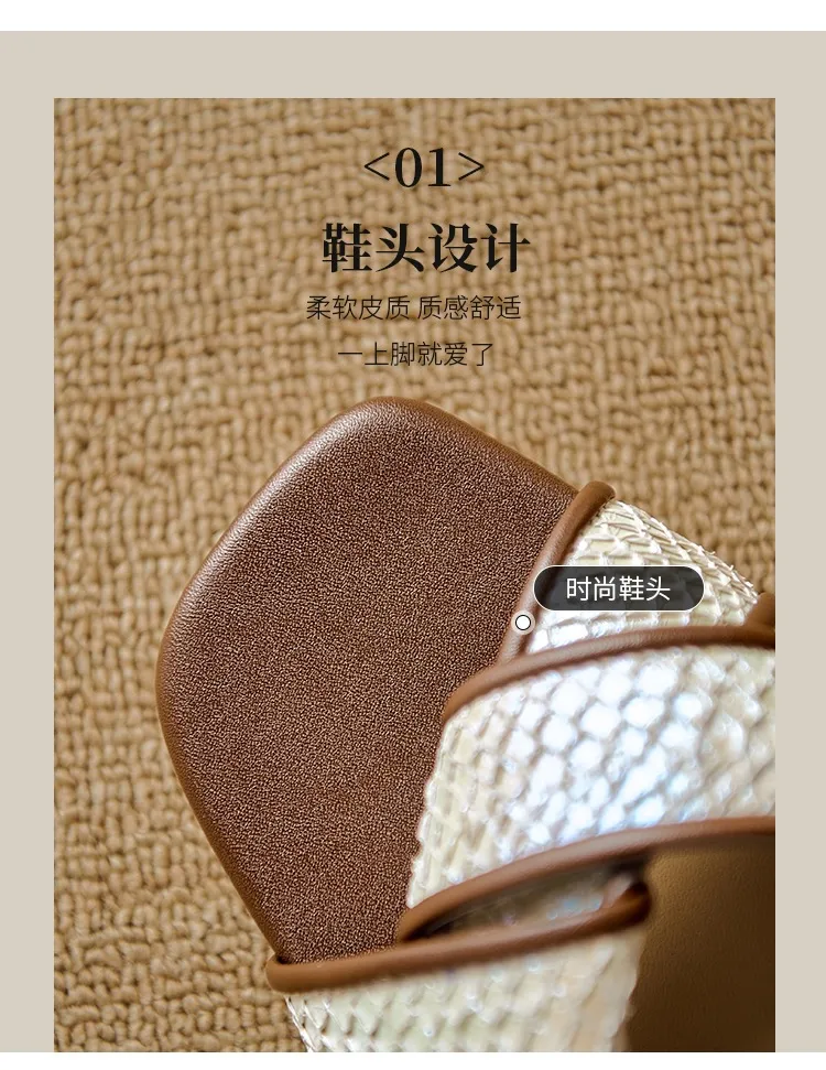 Retro-style open-toe flat sandals for women, summer size 40, French-style luxury sandals