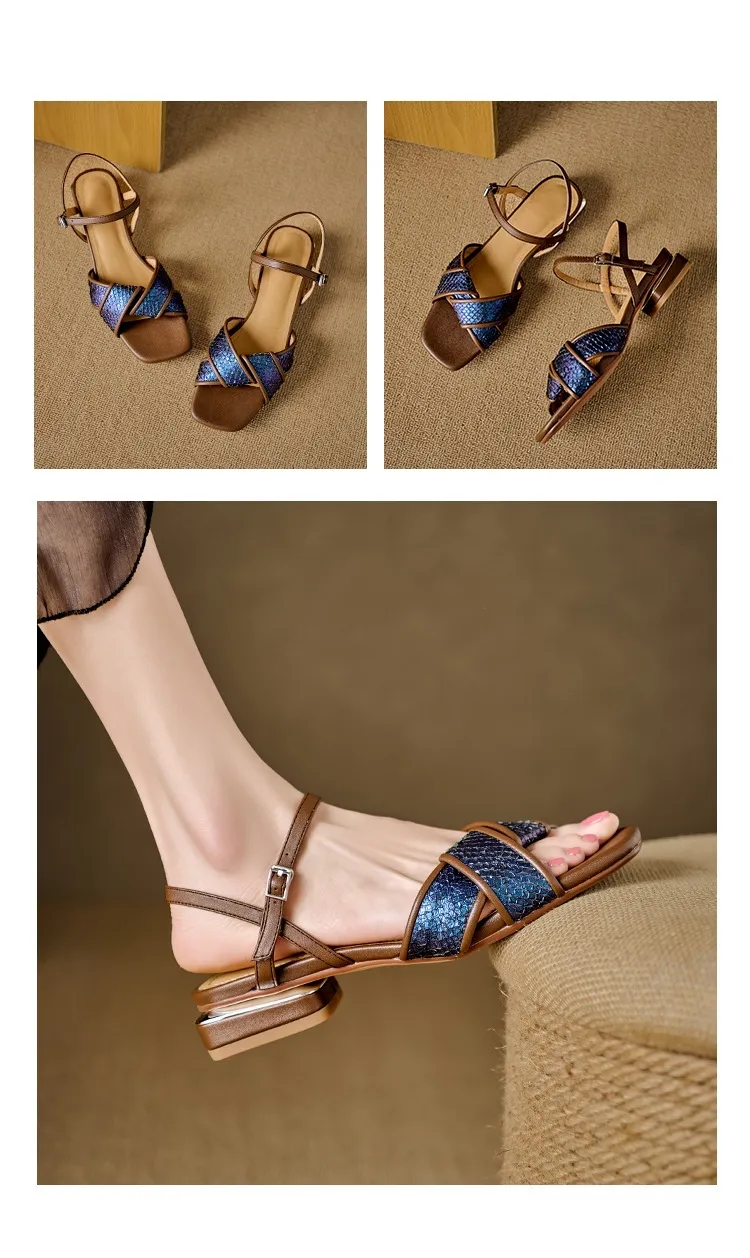 Retro-style open-toe flat sandals for women, summer size 40, French-style luxury sandals