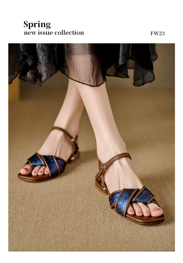 Retro-style open-toe flat sandals for women, summer size 40, French-style luxury sandals