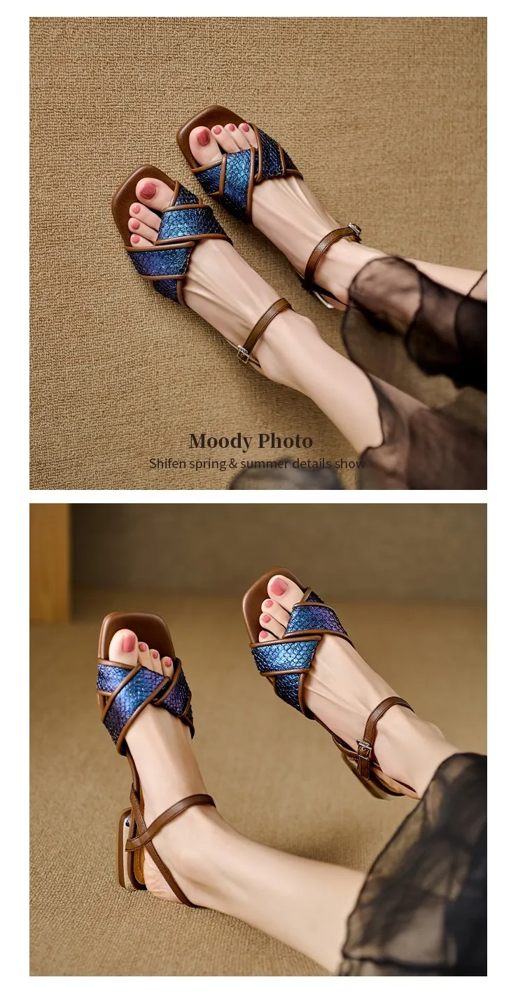 Retro-style open-toe flat sandals for women, summer size 40, French-style luxury sandals