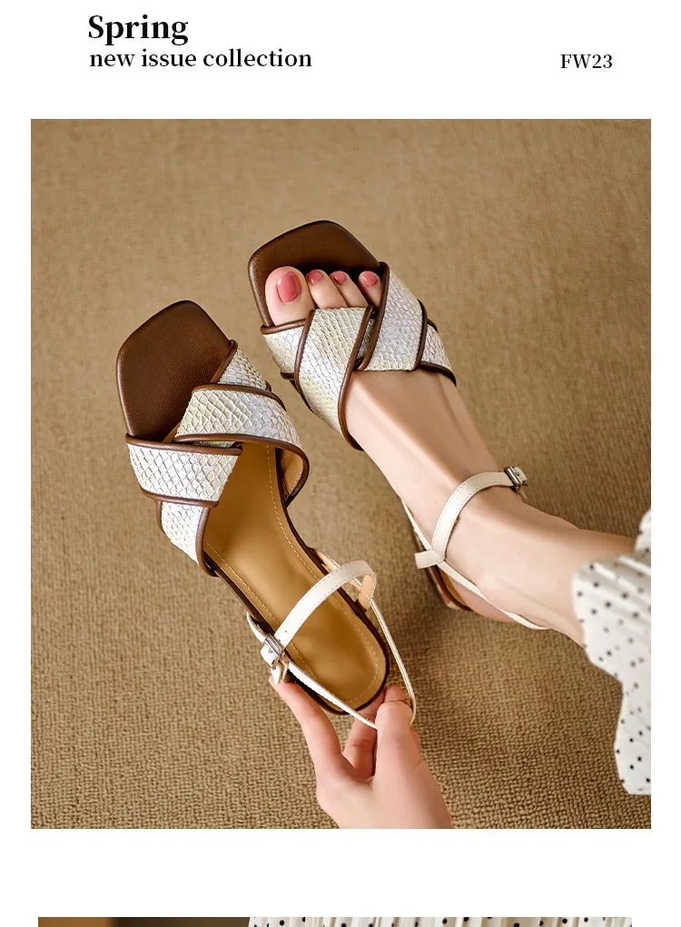 Retro-style open-toe flat sandals for women, summer size 40, French-style luxury sandals