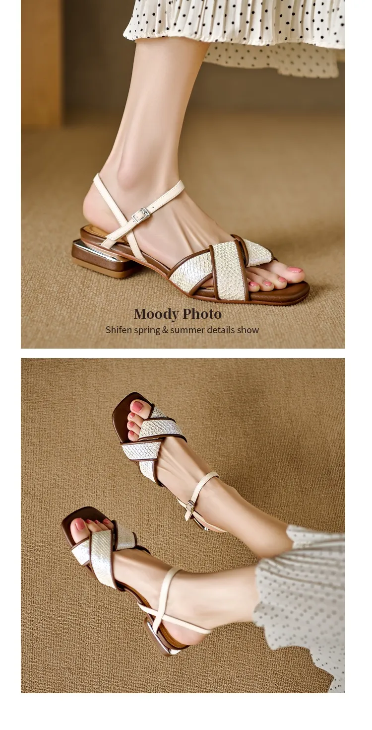 Retro-style open-toe flat sandals for women, summer size 40, French-style luxury sandals