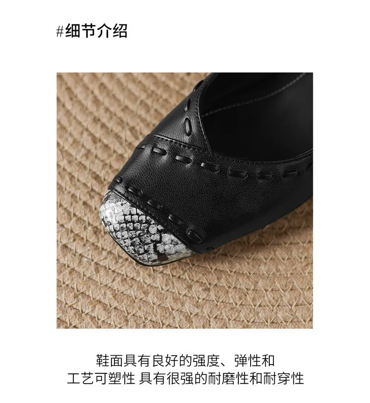 Early spring single shoes, square toe, low-cut, chunky heel, high heel, sheepskin fashion women's shoes, 3-6n