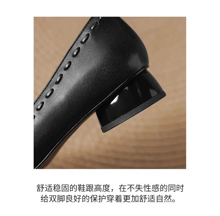 Early spring single shoes, square toe, low-cut, chunky heel, high heel, sheepskin fashion women's shoes, 3-6n