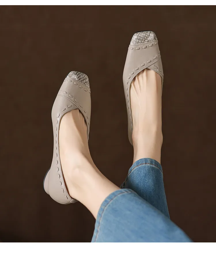 Early spring single shoes, square toe, low-cut, chunky heel, high heel, sheepskin fashion women's shoes, 3-6n