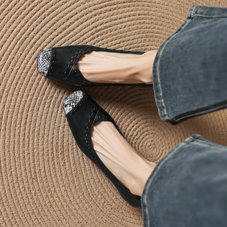 Early spring single shoes, square toe, low-cut, chunky heel, high heel, sheepskin fashion women's shoes, 3-6n