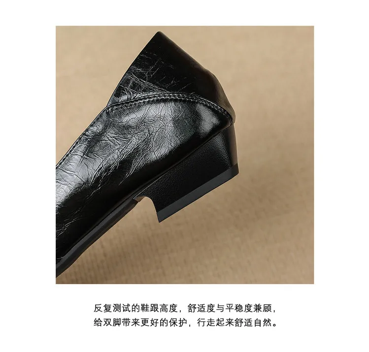 Plus-size women's shoes, spring and autumn cowhide loafers, women's belt buckle single shoes, retro small leather shoes