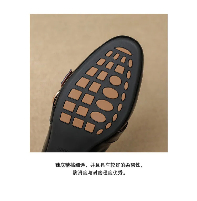 Plus-size women's shoes, spring and autumn cowhide loafers, women's belt buckle single shoes, retro small leather shoes