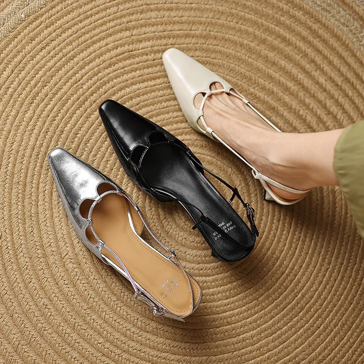 Early spring single-shoe closed-toe chunky heel high-heel cowhide fashion women's shoes 3-6s sandals