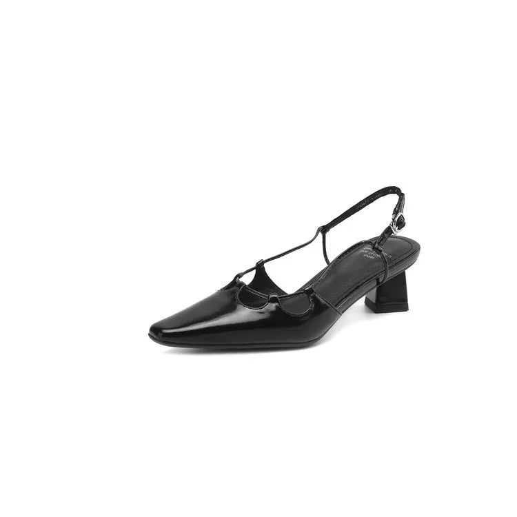 Early spring single-shoe closed-toe chunky heel high-heel cowhide fashion women's shoes 3-6s sandals