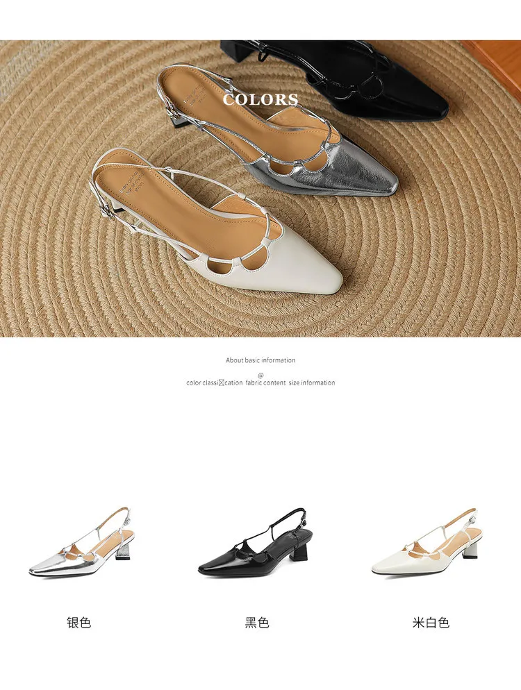 Early spring single-shoe closed-toe chunky heel high-heel cowhide fashion women's shoes 3-6s sandals