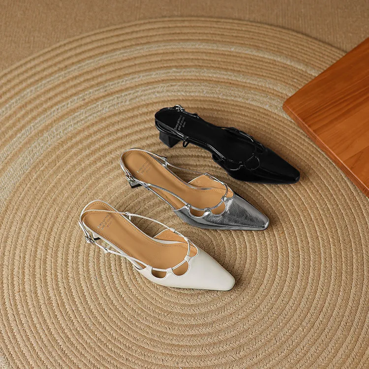 Early spring single-shoe closed-toe chunky heel high-heel cowhide fashion women's shoes 3-6s sandals