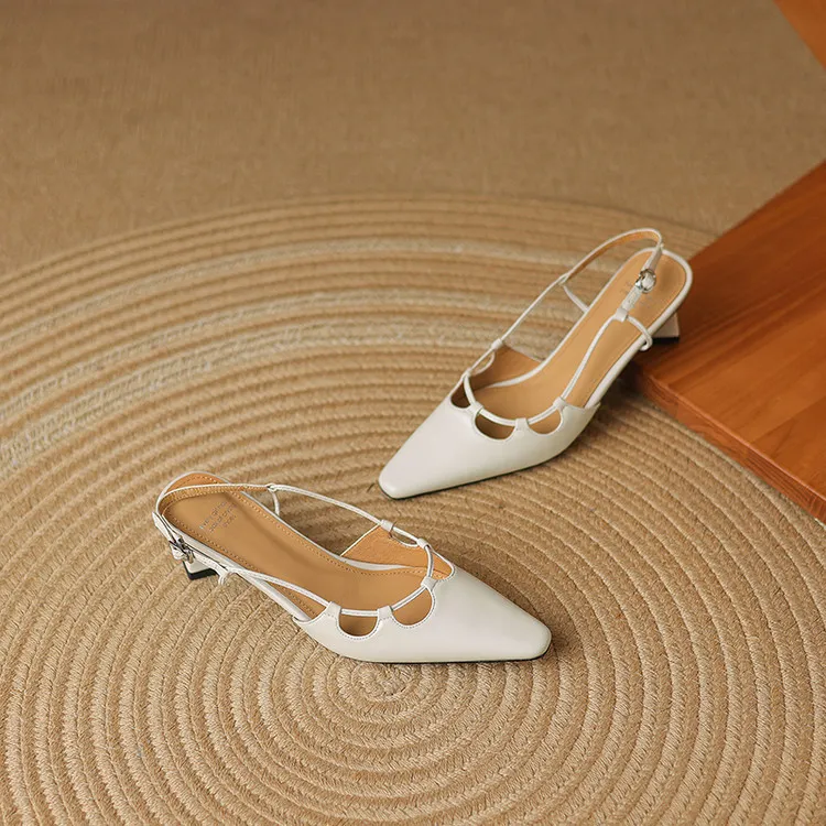 Early spring single-shoe closed-toe chunky heel high-heel cowhide fashion women's shoes 3-6s sandals