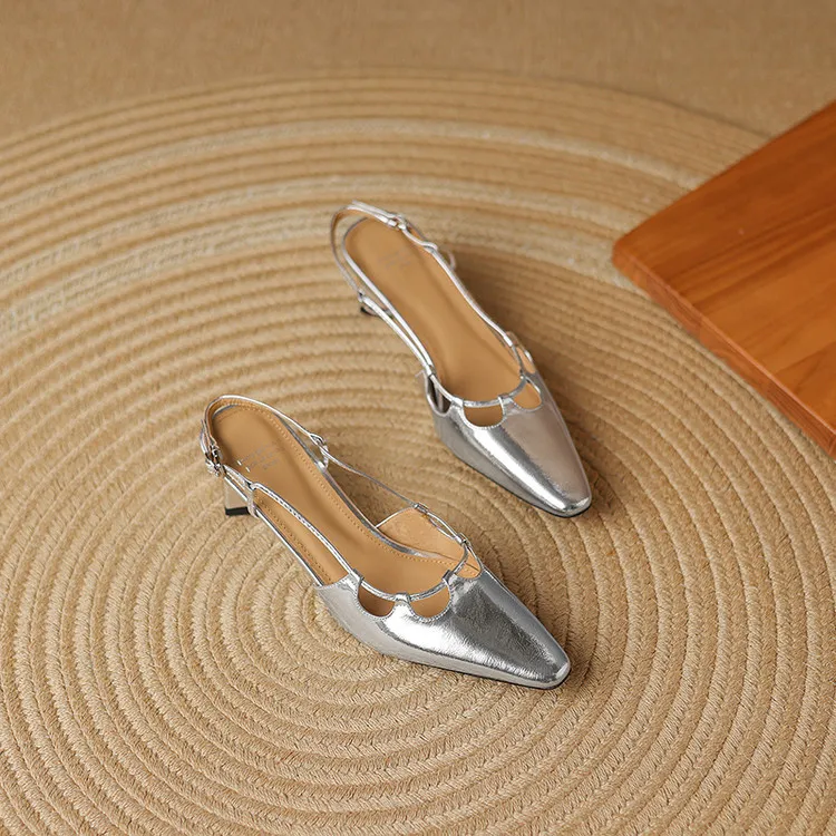 Early spring single-shoe closed-toe chunky heel high-heel cowhide fashion women's shoes 3-6s sandals