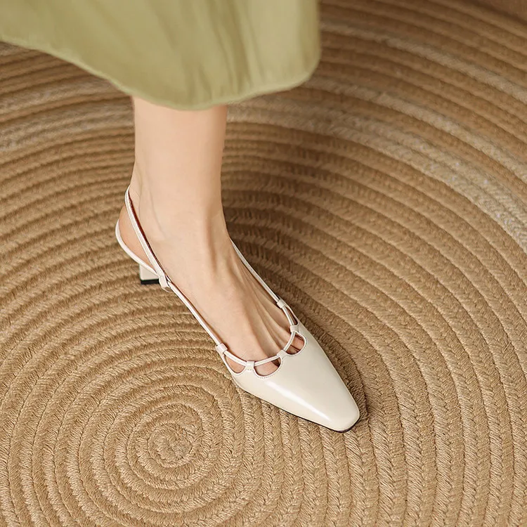 Early spring single-shoe closed-toe chunky heel high-heel cowhide fashion women's shoes 3-6s sandals