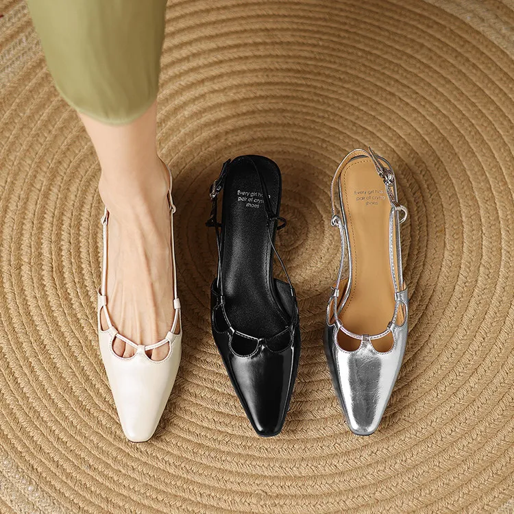 Early spring single-shoe closed-toe chunky heel high-heel cowhide fashion women's shoes 3-6s sandals