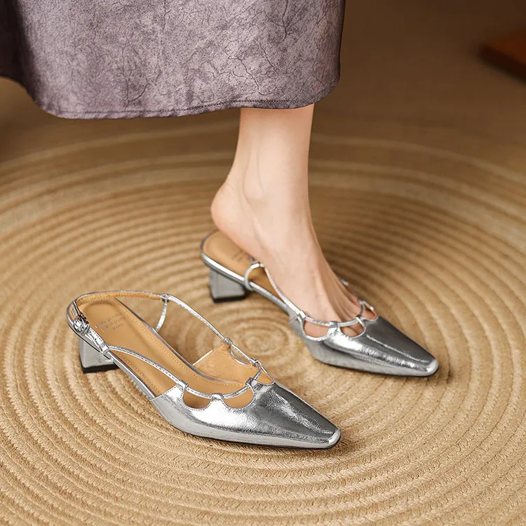Early spring single-shoe closed-toe chunky heel high-heel cowhide fashion women's shoes 3-6s sandals