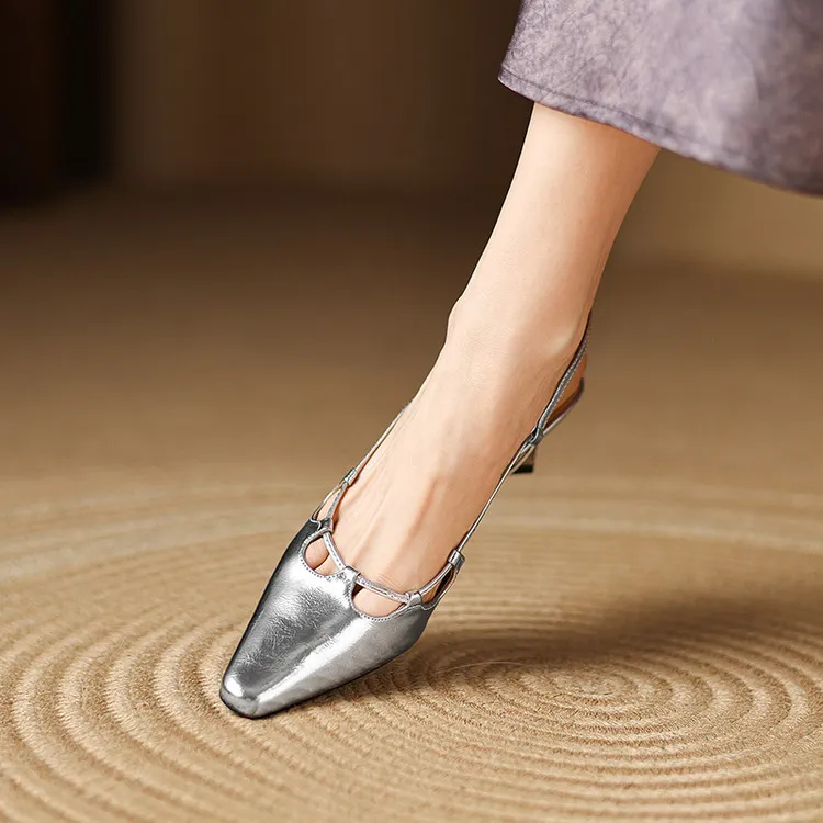 Early spring single-shoe closed-toe chunky heel high-heel cowhide fashion women's shoes 3-6s sandals