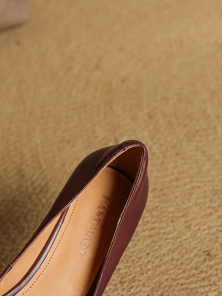 Early Spring Single Shoes Pointed Toe Low Mouth Wedge Heel Leather Fashion Women's Shoes 3-7b
