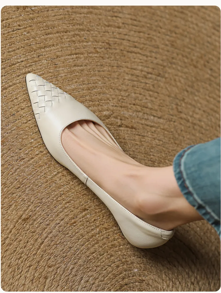 Early Spring Single Shoes Pointed Toe Low Mouth Wedge Heel Leather Fashion Women's Shoes 3-7b