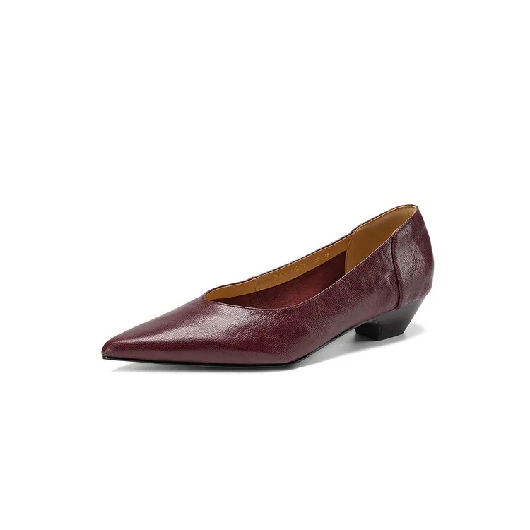 Early spring single-shoe wedge heel pointed toe low-cut sheepskin fashion women's shoes 3-7a one piece