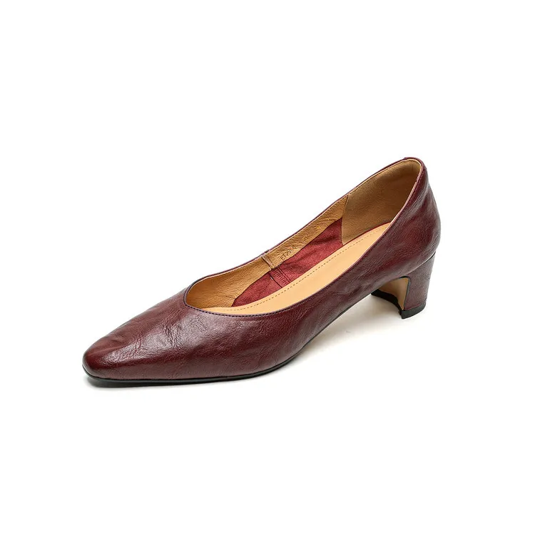 Early Spring Single Shoes Round Toe Low Mouth Chunky Heel High Heel Fashion Women's Shoes 3-7d