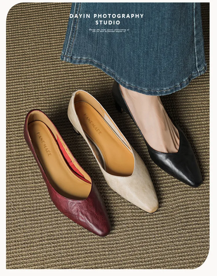 Early Spring Single Shoes Round Toe Low Mouth Chunky Heel High Heel Fashion Women's Shoes 3-7d