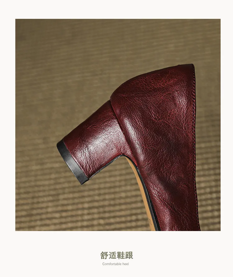 Early Spring Single Shoes Round Toe Low Mouth Chunky Heel High Heel Fashion Women's Shoes 3-7d